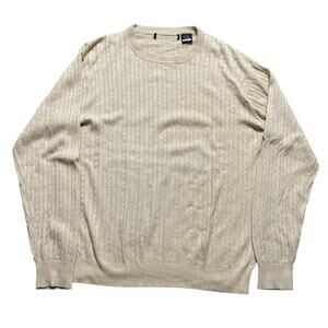 Vintage 90s Mens Medium Cream Cable Knit Silk Cashmere  Sweater Quiet Luxury
